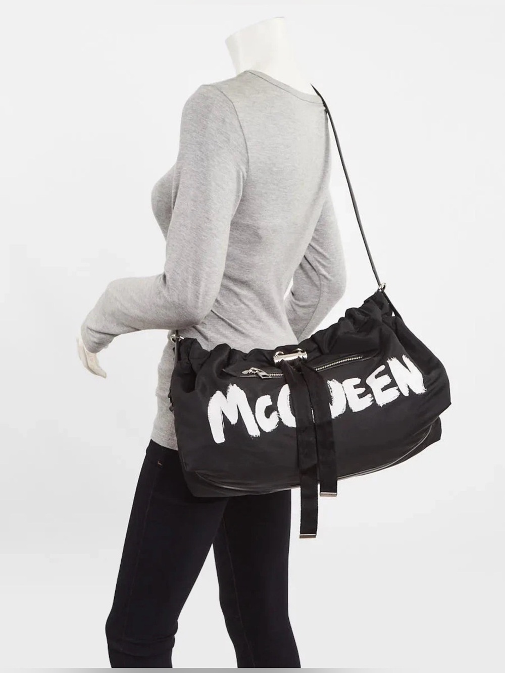 S Alexander McQueen Black Graffiti Logo Drawstring Duffel - Picture 3 of 15